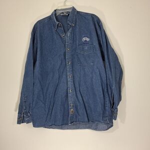 Casual Blue Denim Men's Shirt with Embroidered 5Linx Detail, Size XL